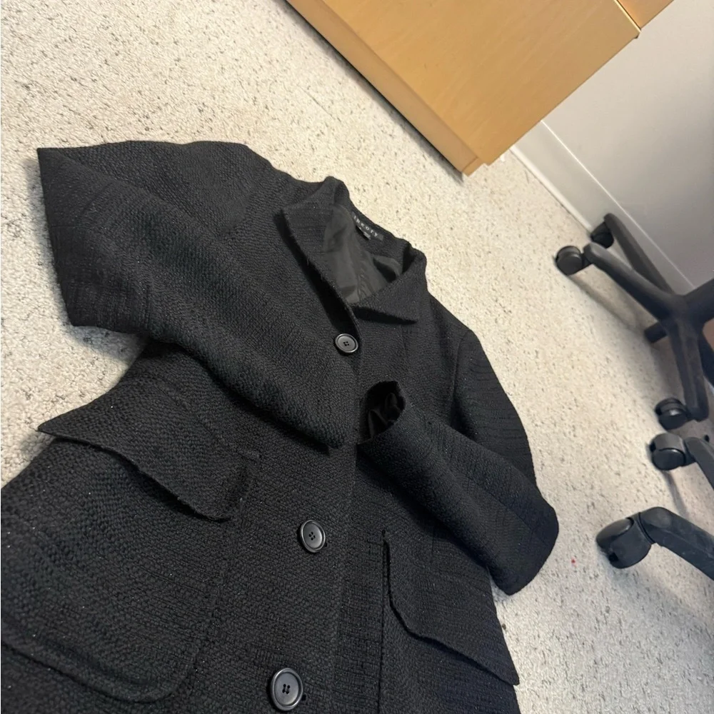 Theory S “Gessa tweed” GUC wool/cotton Black Textured Blazer w/ metallic thread - Picture 7 of 11